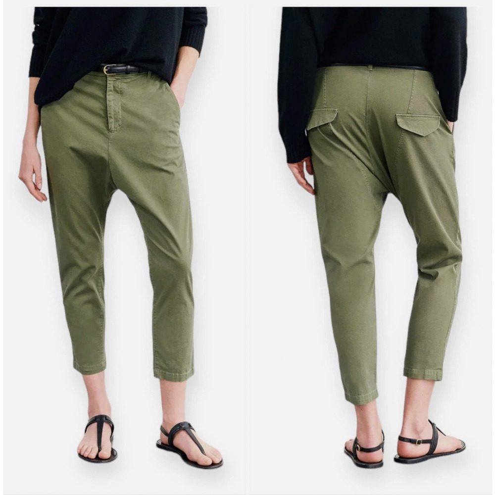 NWT Nili Lotan Cotton Paris Pants Drop Crotch $345 Camo Slouchy Army Green 2